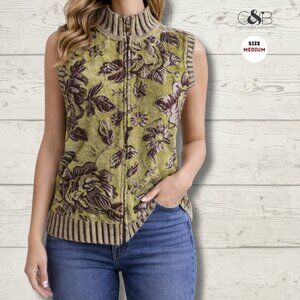 Christopher & Banks Floral Knit Vest – Olive/Brown | Size Medium